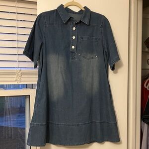 Denim Short Sleeve Polo Dress - Blue